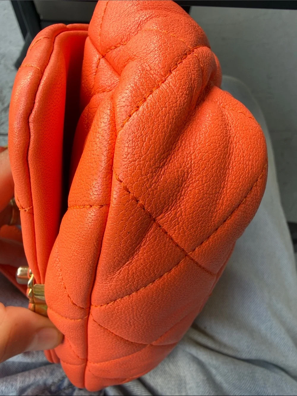 Chanel 19 Orange Quilted Chain belt bag